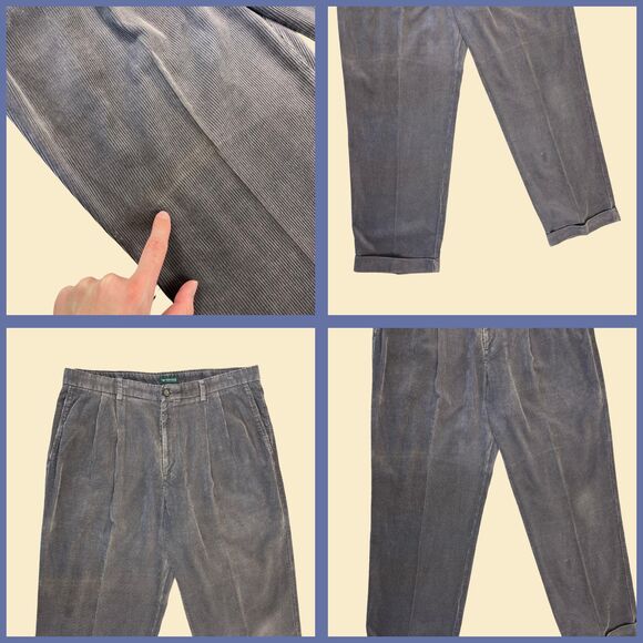 2000s Dockers corduroy mens pants, size 40x32 dark grey cotton cuffed pants - Picture 2 of 8